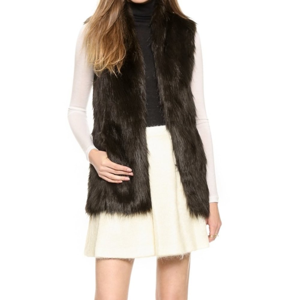 Club Monaco Faux Fur Vest - Chocolate Brown/Khaki